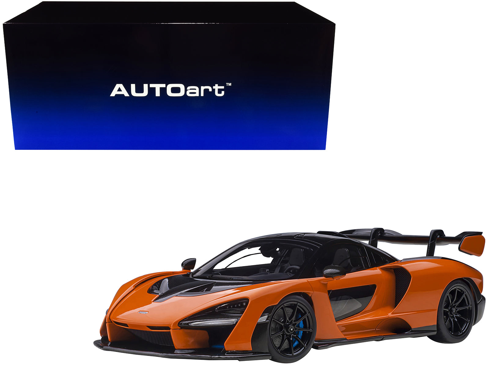 Mclaren Senna Trophy Mira Orange and Black with Carbon Accents 1/18 Model Car by Autoart free shipping USA