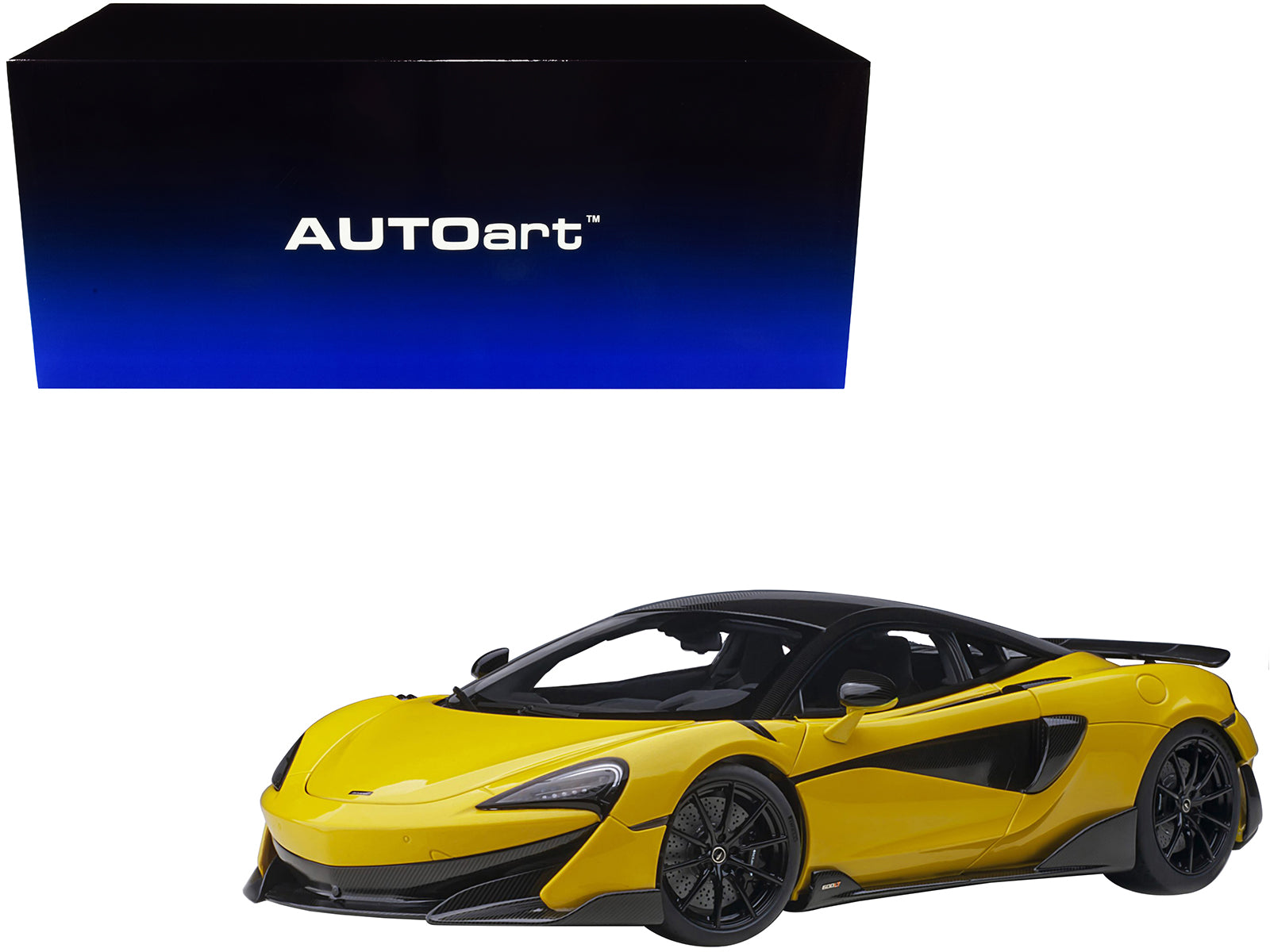 Mclaren 600LT Sicilian Yellow and Carbon 1/18 Model Car by Autoart free shipping USA
