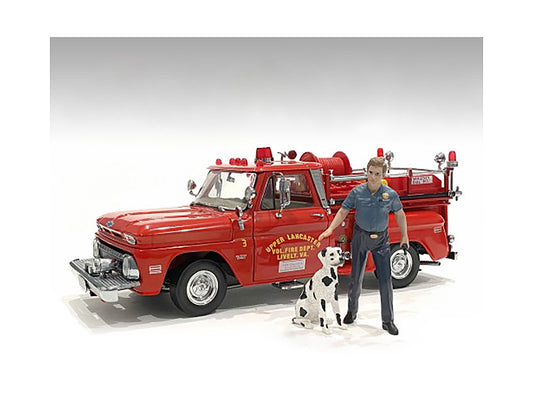 "Firefighters" Fire Dog Training Figures (Trainer and Dog) for 1/18 Scale Models by American Diorama - Use code SHOPAPP15 to get 15 percent off