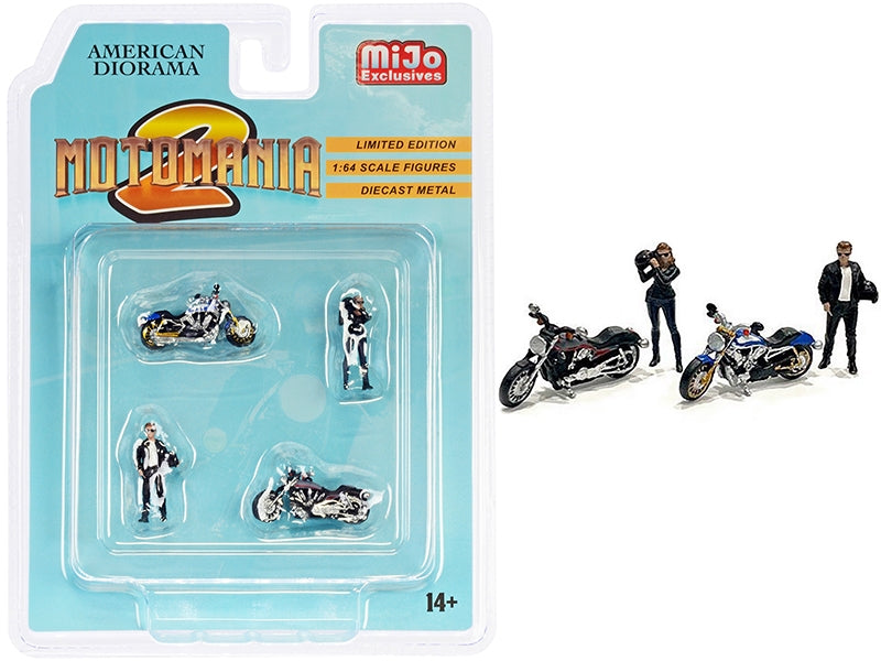 "Motomania 2" 4 piece Diecast Set (2 Figurines and 2 Motorcycles) for 1/64 Scale Models by American Diorama - Premium Figures from American Diorama - Just $27.01! Shop now at Rapidvehicles