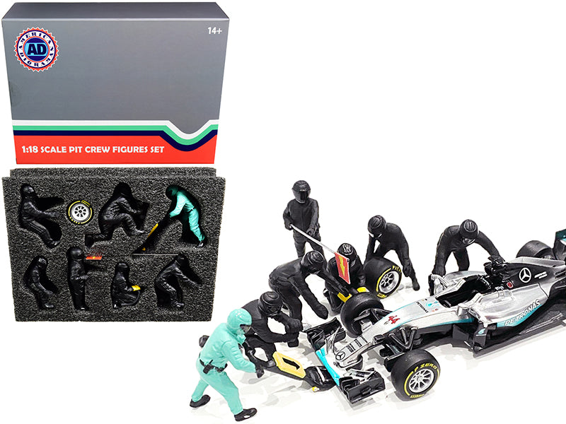 Formula One F1 Pit Crew 7 Figurine Set Team Black for 1/18 Scale Models by American Diorama free shipping USA