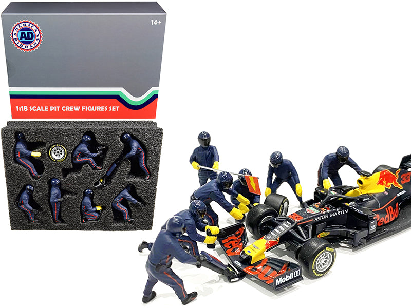 Formula One F1 Pit Crew 7 Figurine Set Team Blue for 1/18 Scale Models by American Diorama free shipping USA