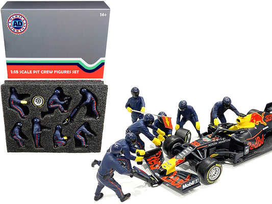 Formula One F1 Pit Crew 7 Figurine Set Team Blue for 1/18 Scale Models by American Diorama free shipping USA