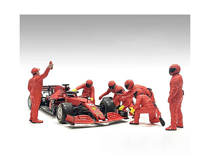 Formula One F1 Pit Crew 7 Figure Set Team Red Release III for 1/18 Scale Models by American Diorama free shipping USA