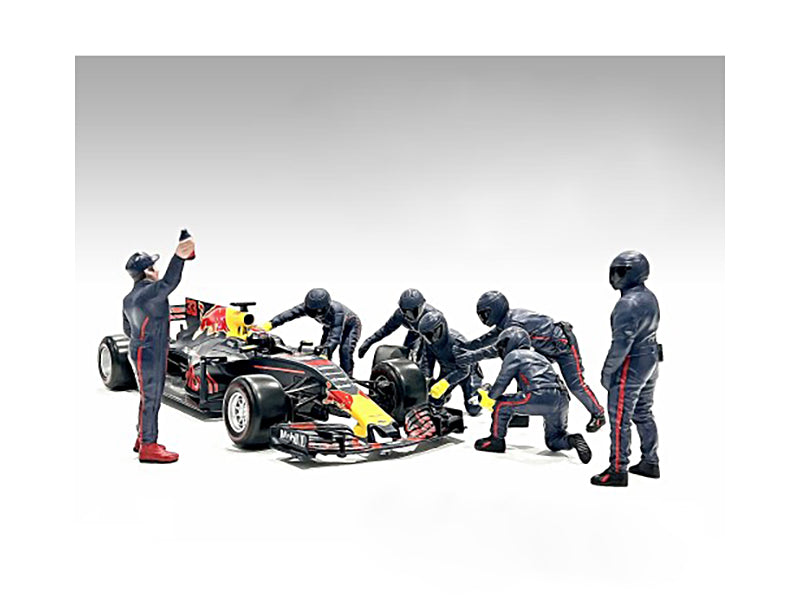 Formula One F1 Pit Crew 7 Figure Set Team Blue Release III for 1/18 Scale Models by American Diorama free shipping USA