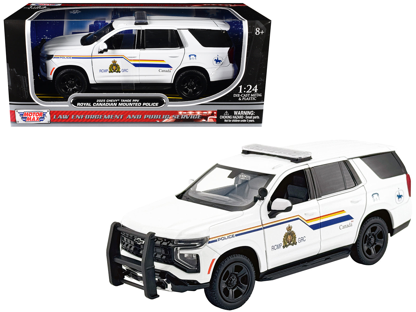 2025 Chevrolet Tahoe PPV with Light Bar "RCMP Royal Canadian Mounted Police" White "Law Enforcement and Public Service" Series 1/24 Diecast Model Car by Motormax free shipping USA