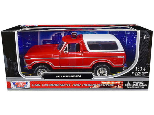 1978 Ford Bronco Fire Department Unmarked Red "Law Enforcement and Public Service" Series 1/24 Diecast Model Car by Motormax free shipping USA