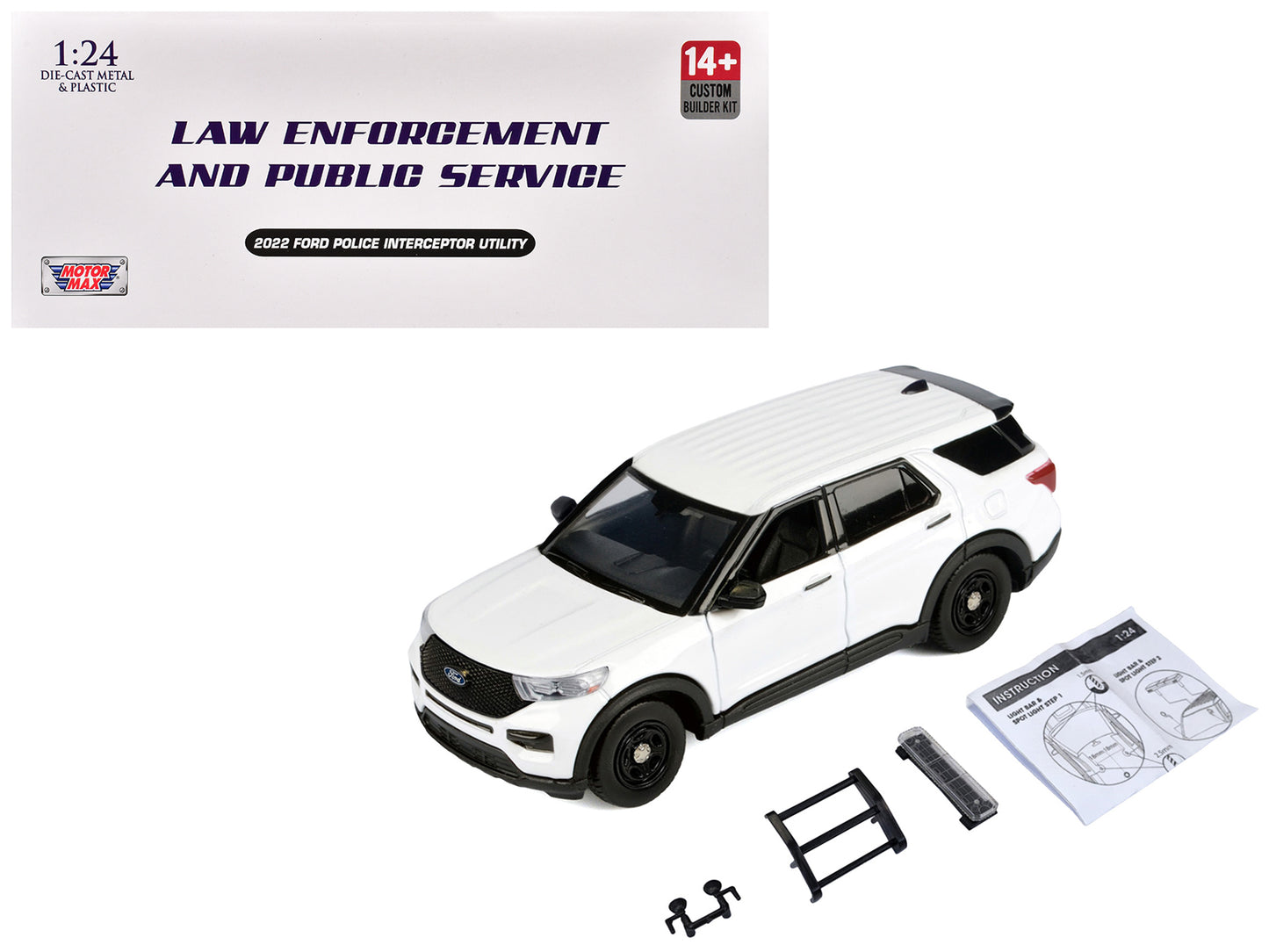 2022 Ford Police Interceptor Utility Unmarked White "Builder's Kit" "Law Enforcement and Public Service" Series 1/24 Diecast Model Car by Motormax