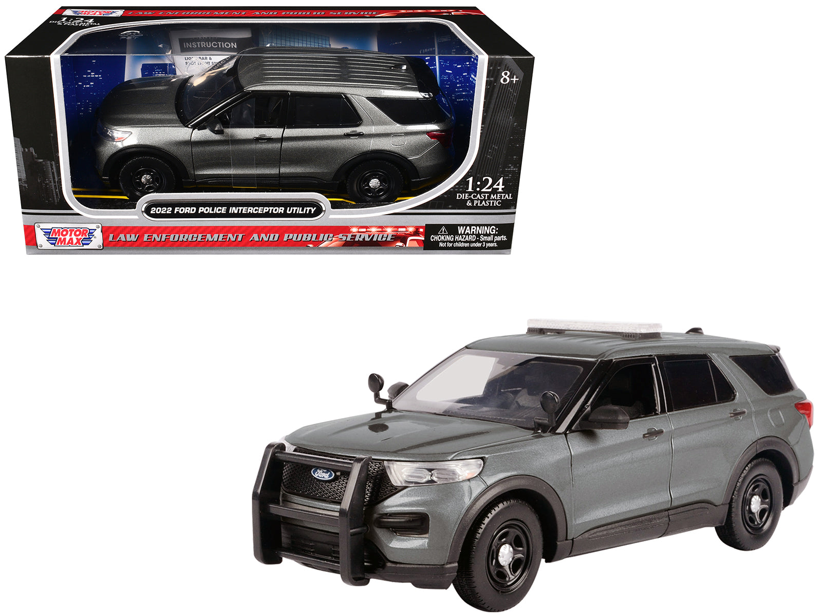 2022 Ford Police Interceptor Utility Unmarked Gray Metallic "Builder's Kit" "Law Enforcement and Public Service" Series 1/24 Diecast Model Car by Motormax free shipping USA