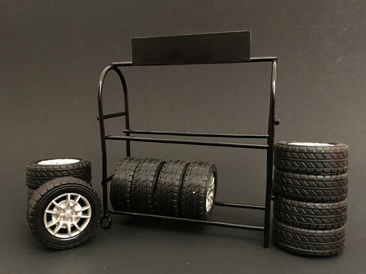 Metal Tire Rack with Rims and Tires for 1/24 Scale Models by American Diorama free shipping USA