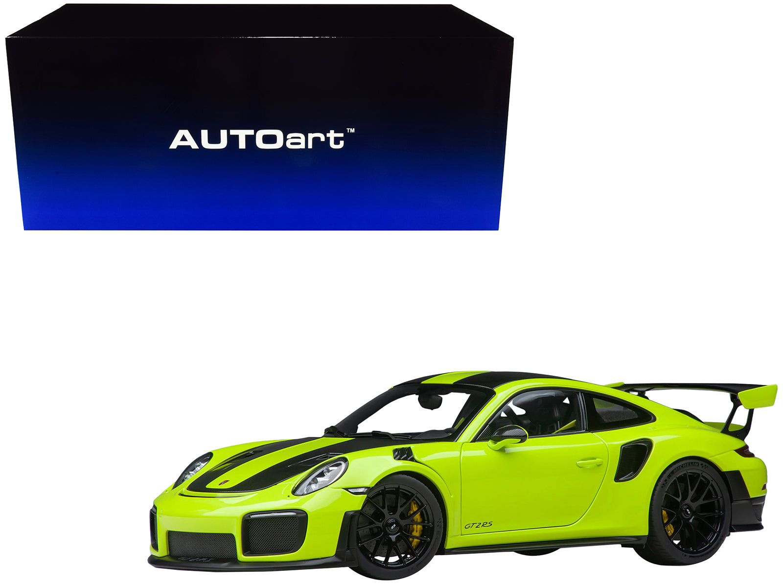 Porsche 911 (991.2) GT2 RS Weissach Package Acid Green with Carbon Stripes 1/18 Model Car by Autoart free shipping USA