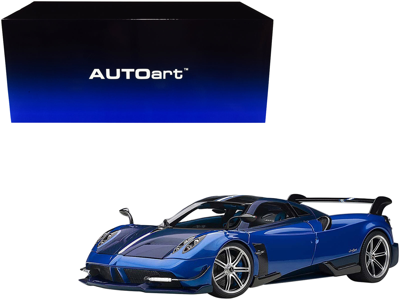 Pagani Huayra BC Blu Francia / Candy Blue Metallic with Carbon Accents 1/18 Model Car by Autoart free shipping USA