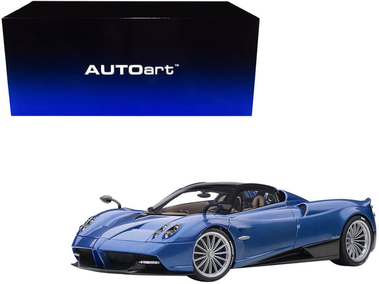 Pagani Huayra Roadster Blue Tricolore Carbon Fiber with Black Top with Luggage Set 1/18 Model Car by Autoart free shipping USA