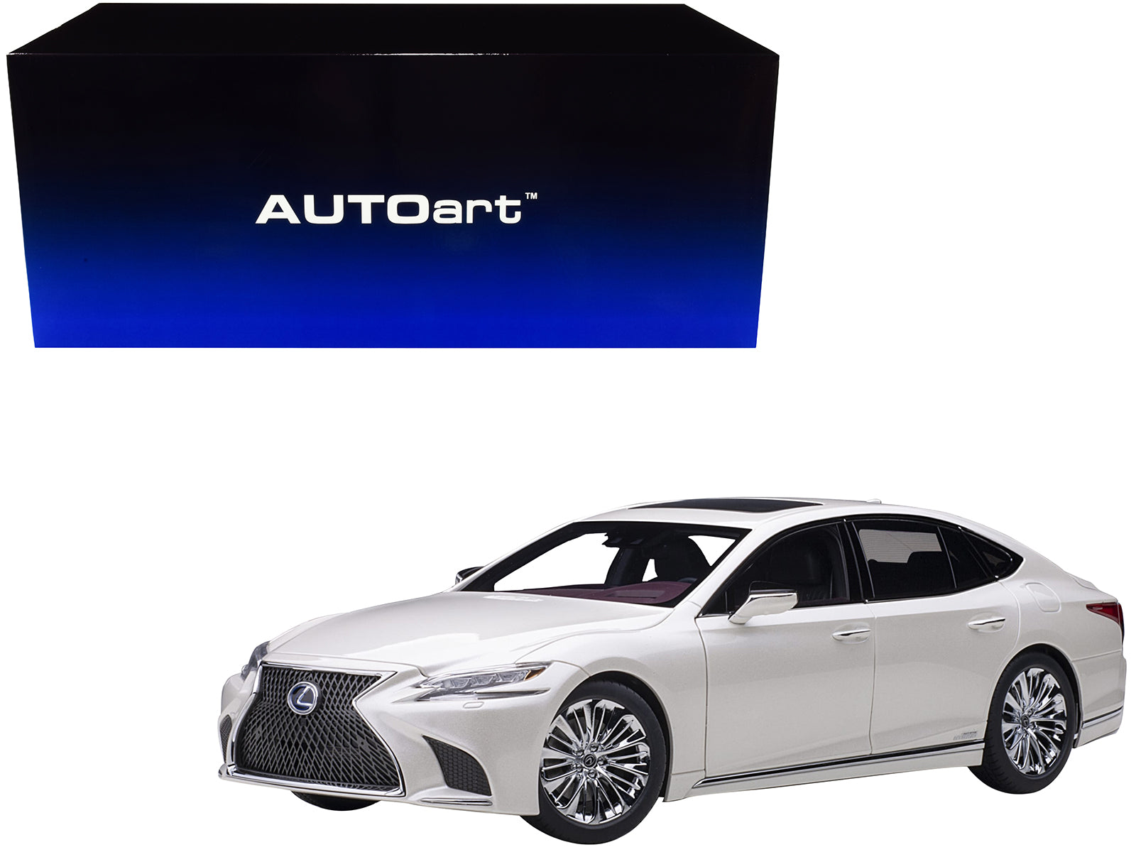 Lexus LS500h Sonic White Metallic with Crimson and Black Interior 1/18 Model Car by Autoart free shipping USA
