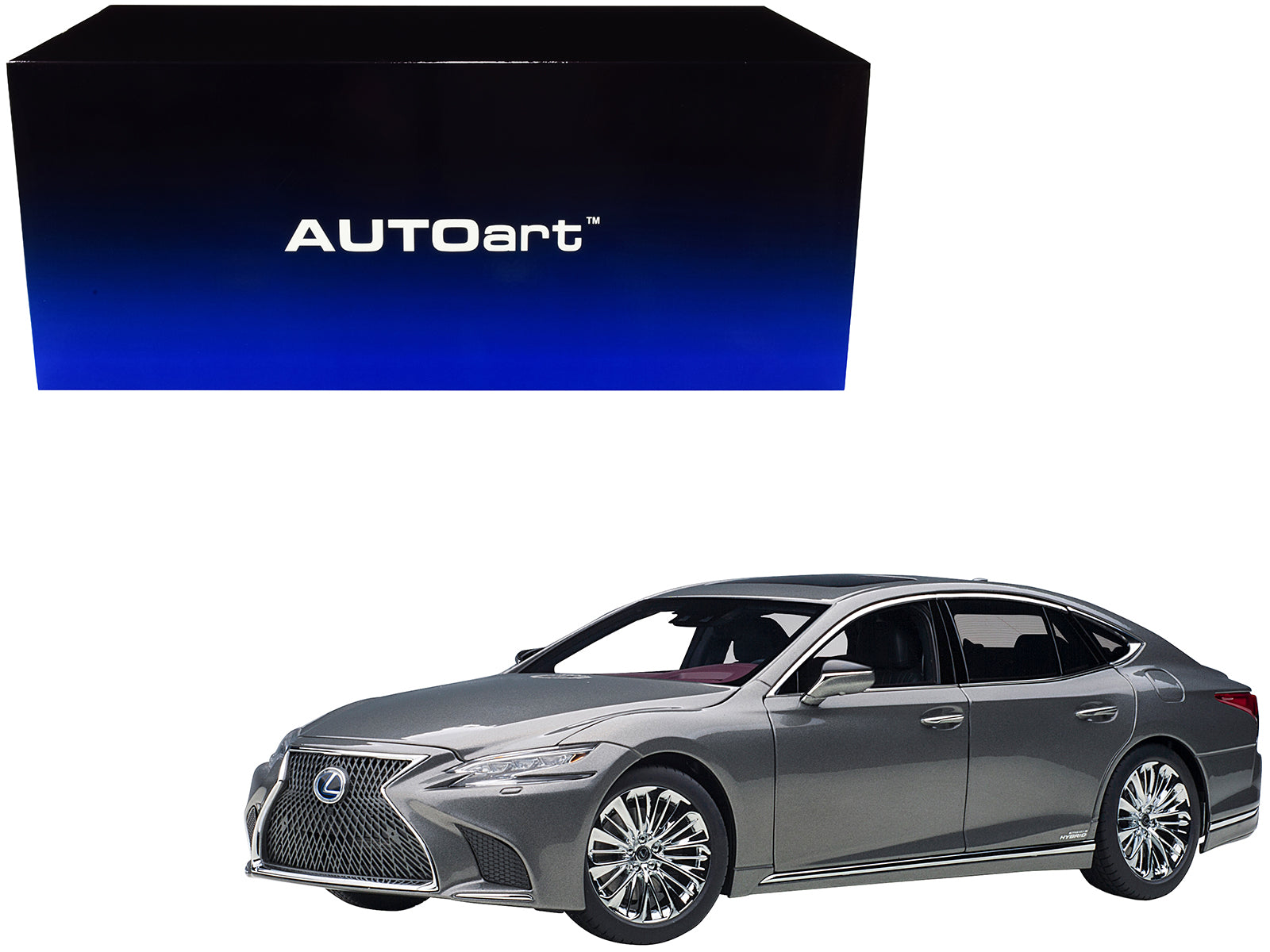 Lexus LS500h Manganese Luster Gray Metallic with Crimson and Black Interior 1/18 Model Car by Autoart free shipping USA