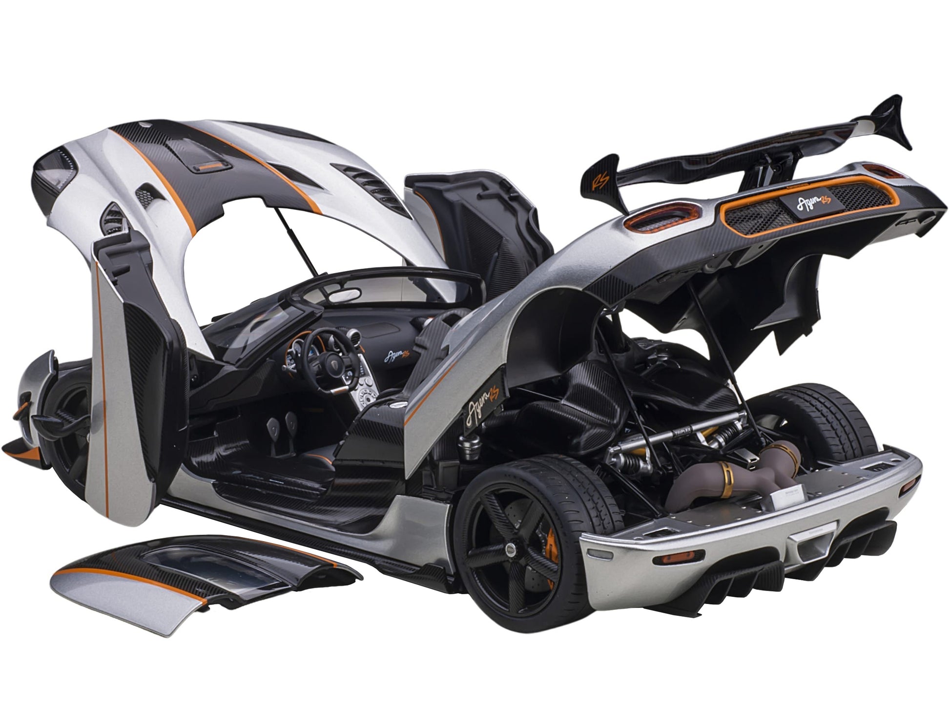 Koenigsegg Agera RS Moon Silver with Carbon and Orange Accents - Premium Koenigsegg Models from Autoart - Just $501.99! Shop now at Rapidvehicles