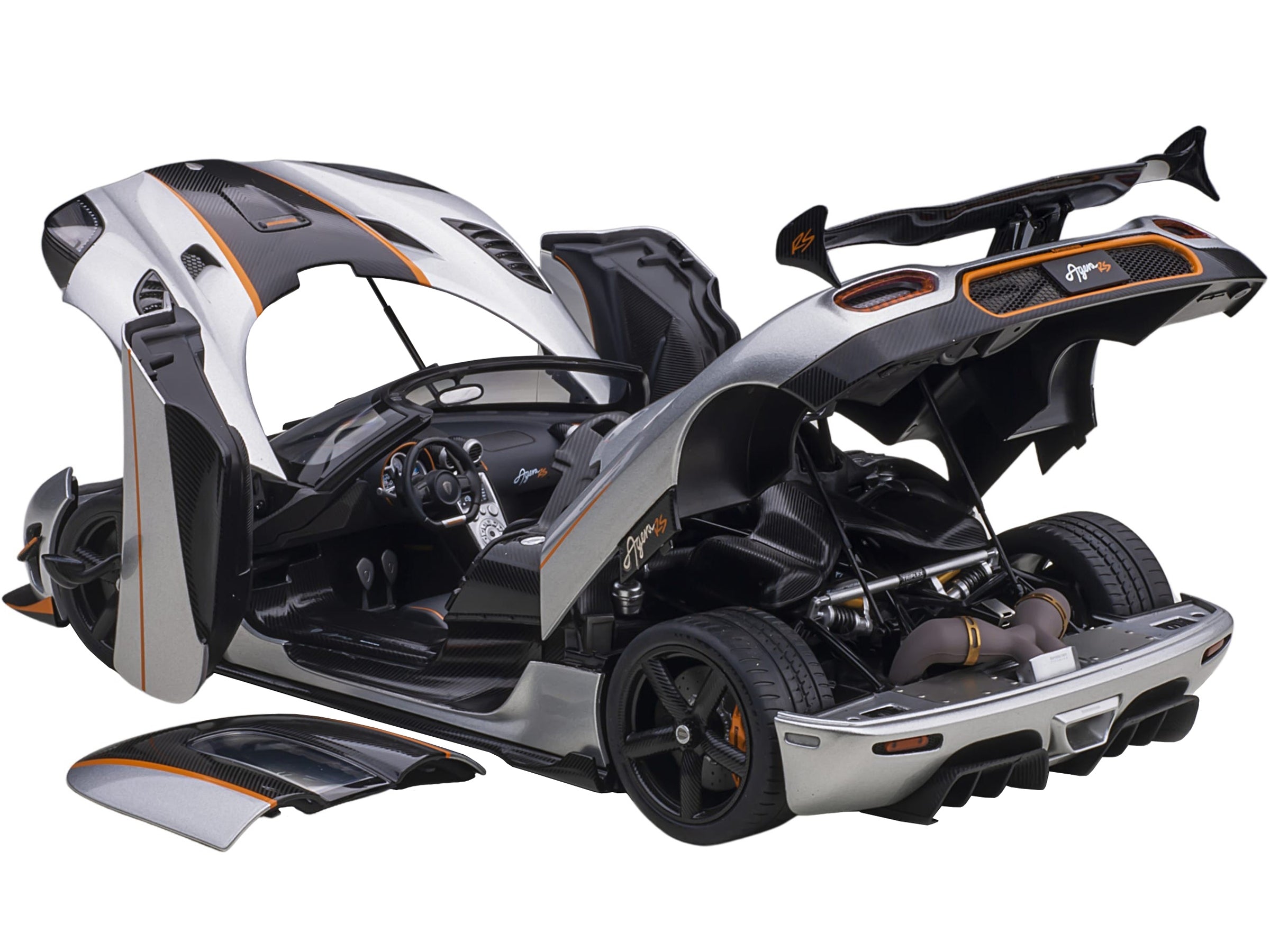 Koenigsegg Agera RS Moon Silver with Carbon and Orange Accents 1/18  Model Car by Autoart - Premium Koenigsegg Models from Autoart - Just $389.99! Shop now at Rapidvehicles