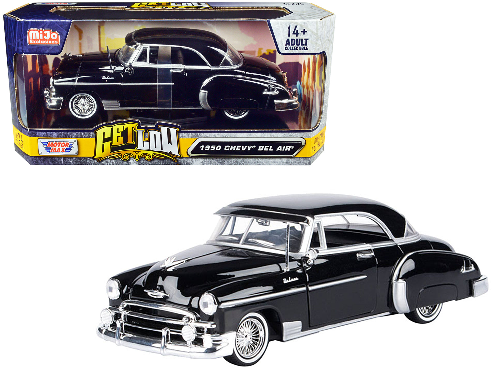 1950 Chevrolet Bel Air Lowrider Black "Get Low" Series 1/24 Diecast Model Car by Motormax free shipping USA