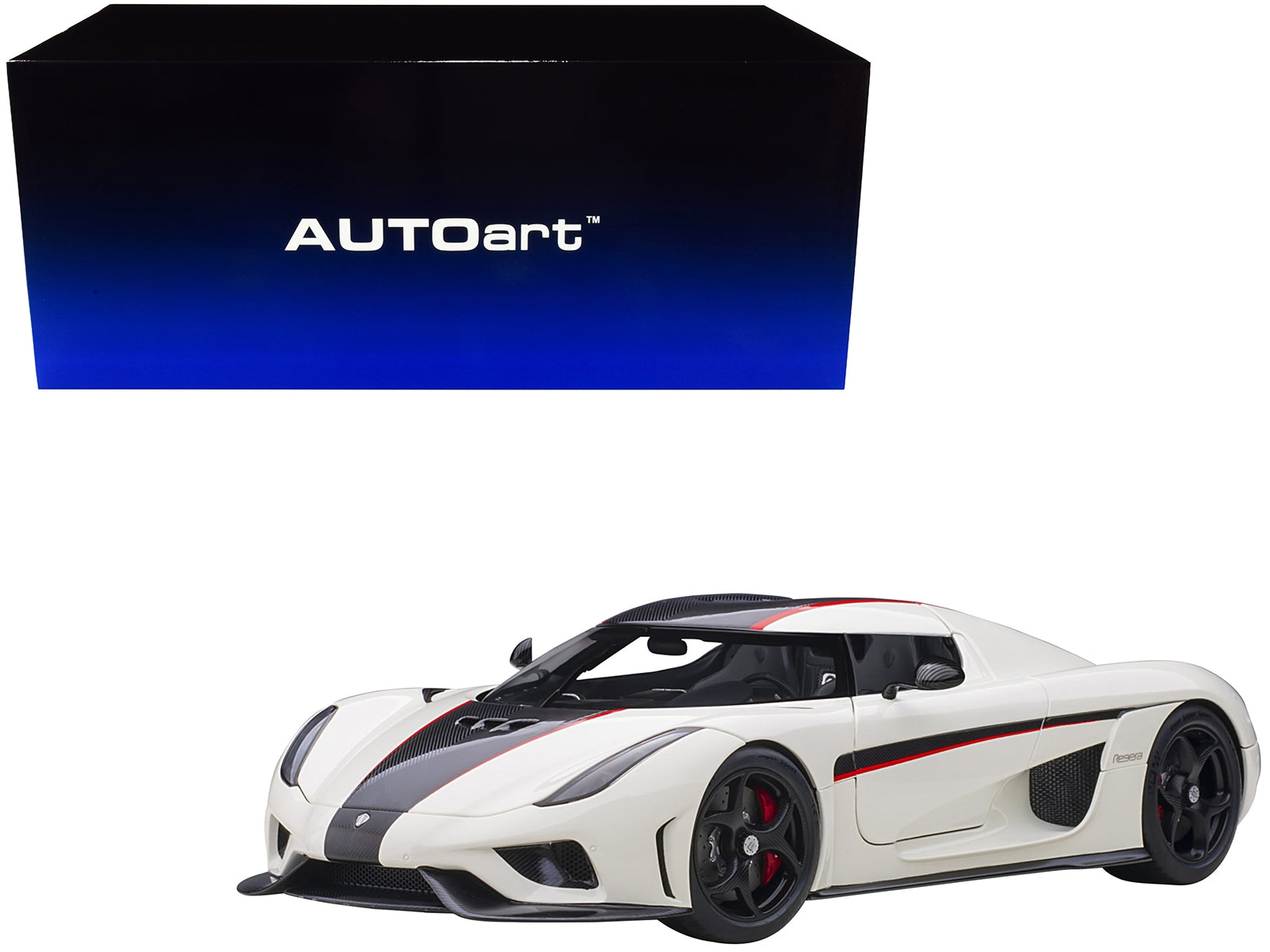 Koenigsegg Regera White with Black Carbon and Red Stripes 1/18 - Premium Koenigsegg Models from Autoart - Just $478.99! Shop now at Rapidvehicles