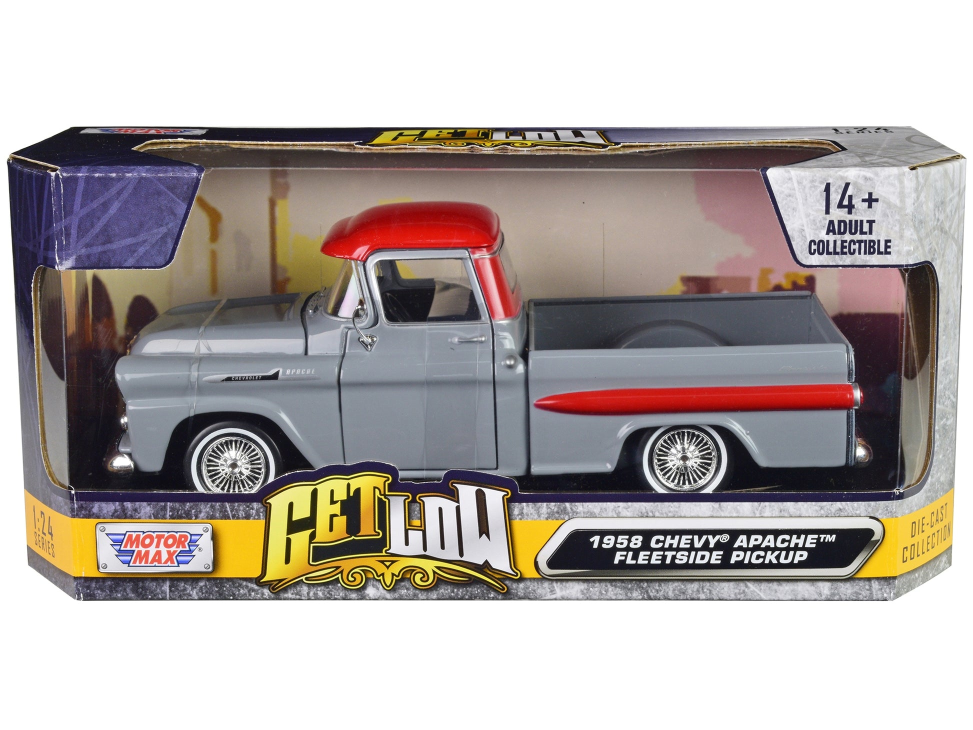 1958 Chevrolet Apache Fleetside Pickup Truck Lowrider Gray with - Premium Pickup Trucks Models from Motormax - Just $51.29! Shop now at Rapidvehicles