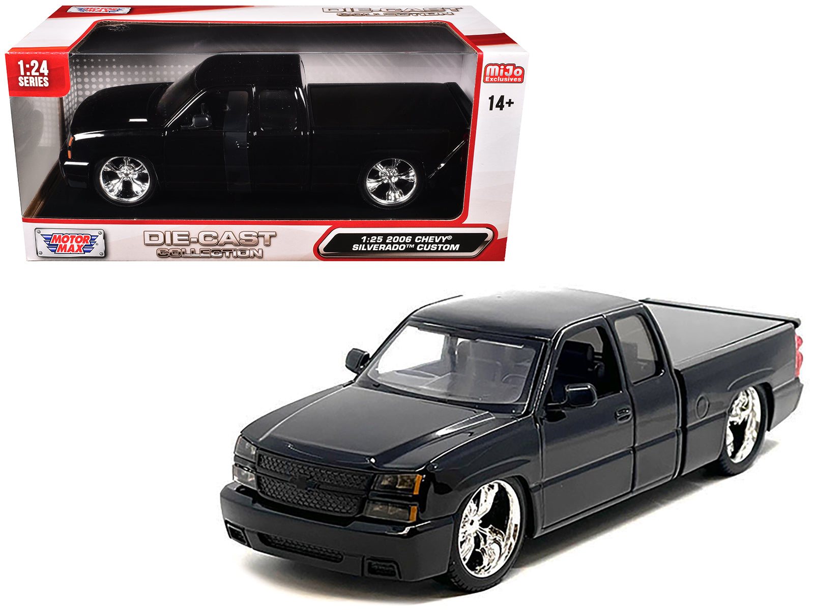 2006 Chevrolet Silverado Custom Pickup Truck Black "Die-Cast Collection" Series 1/25 Diecast Model Car by Motormax free shipping USA