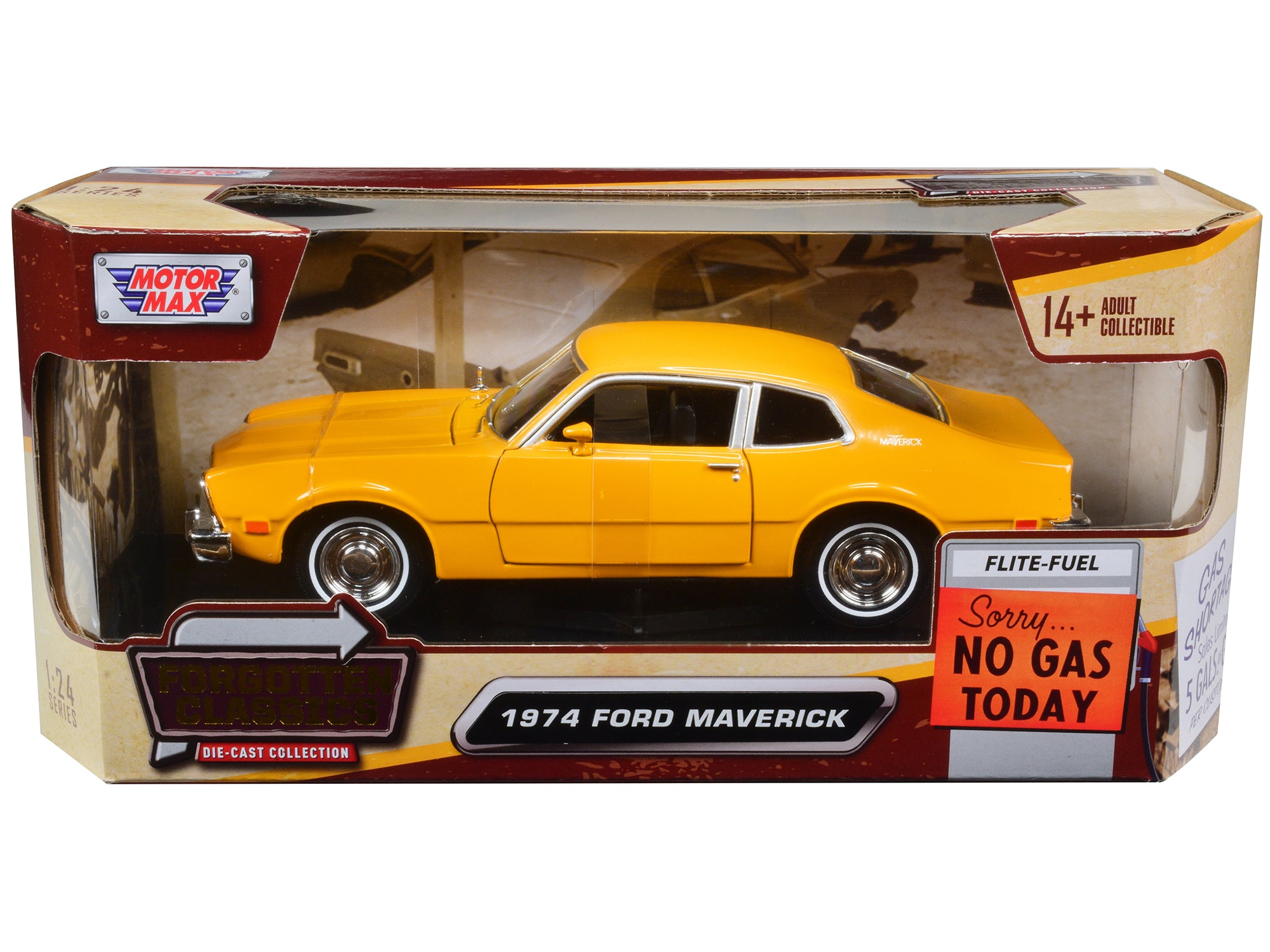 1974 Ford Maverick Yellow "Forgotten Classics" 1/24 Diecast Model Car by Motormax free shipping USA