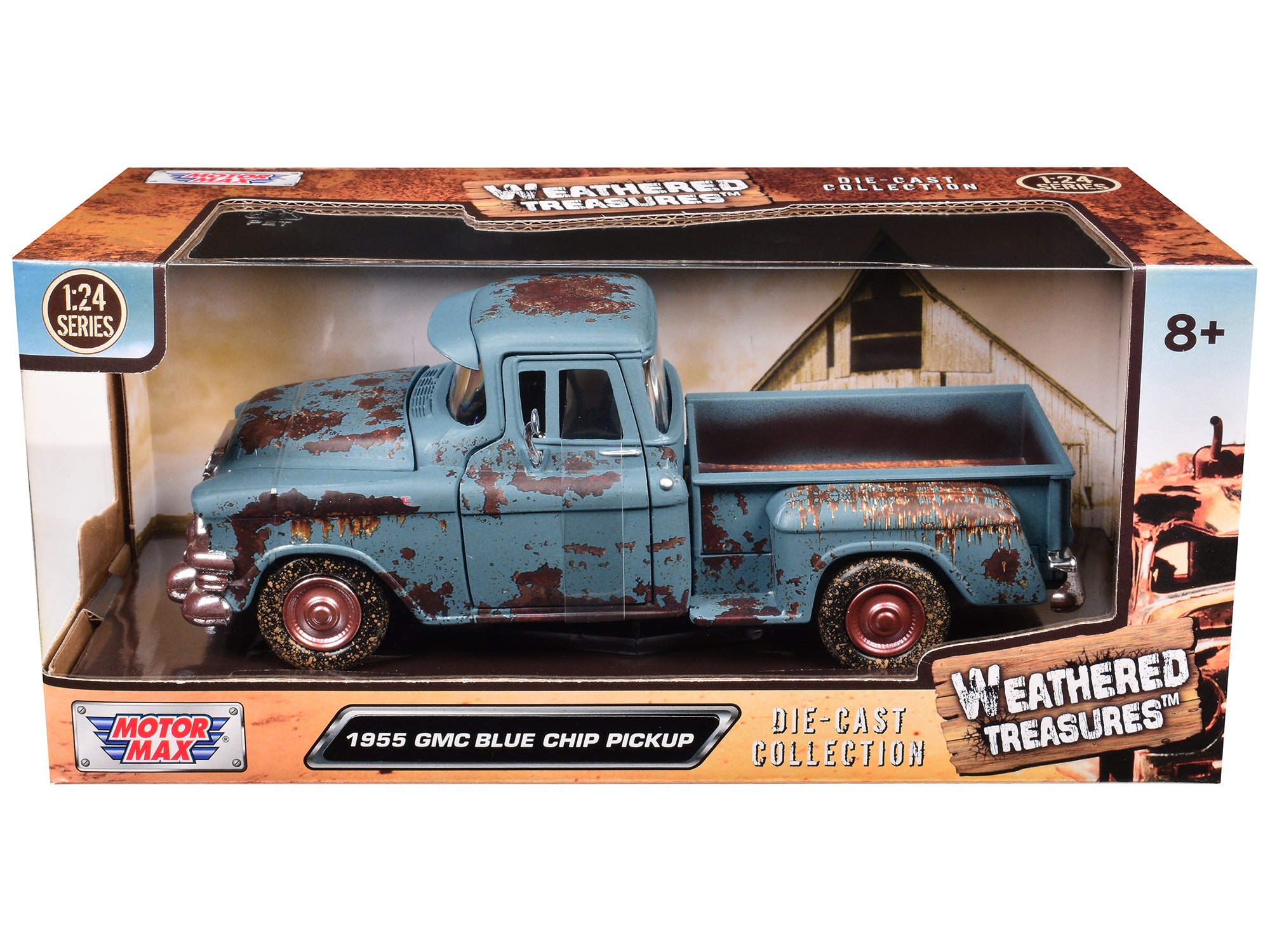 1955 GMC Blue Chip Pickup Truck Matt Blue (Rusted) "Weathered Treasures" Series 1/24 Diecast Model Car by Motormax free shipping USA
