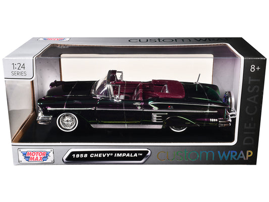 1958 Chevrolet Impala Green and Purple Chrome "Custom Wrap" Series 1/24 Diecast Model Car by Motormax free shipping USA