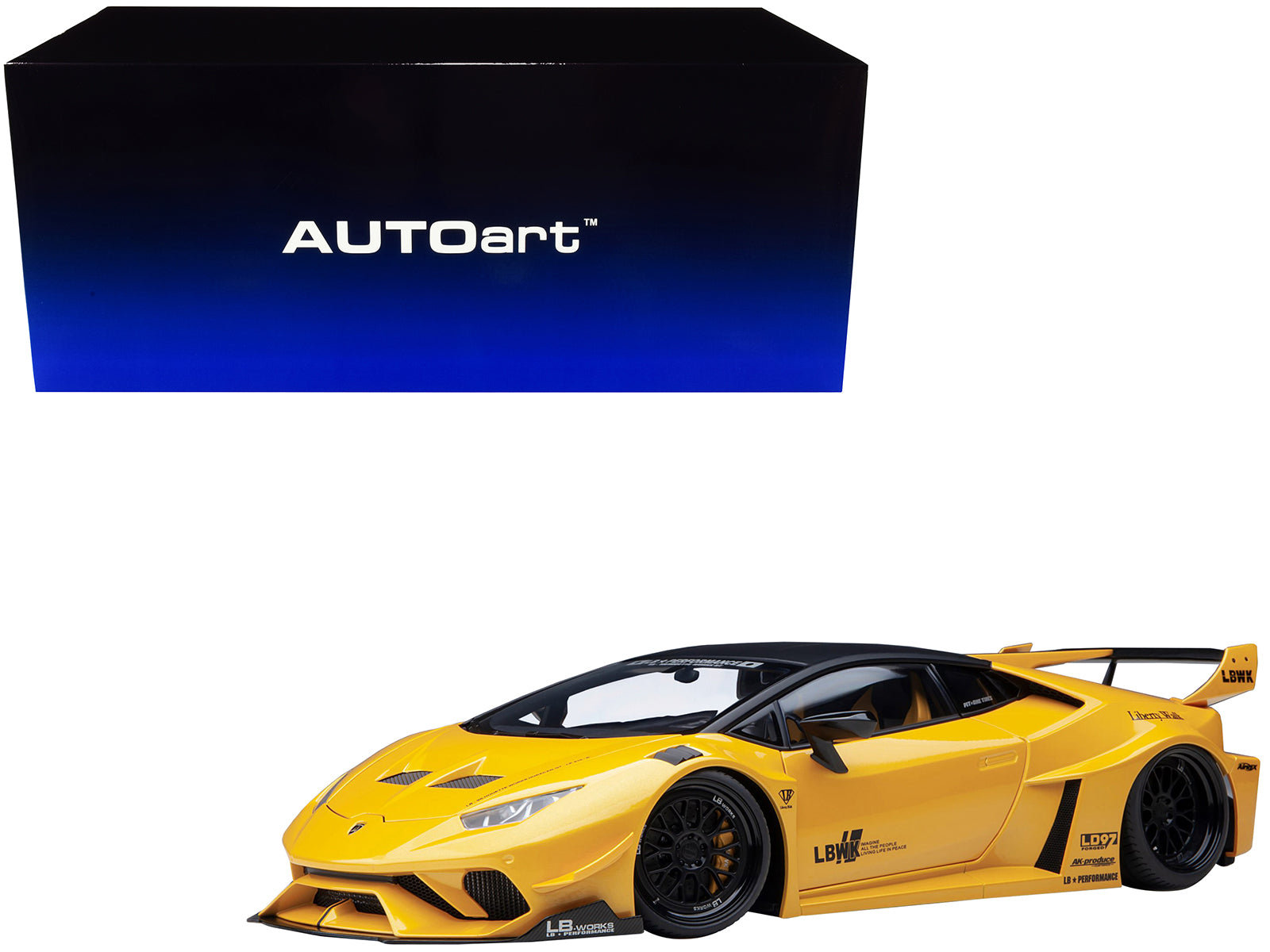 Lamborghini Huracan GT "LB-Silhouette Works" Yellow Metallic with Black Top 1/18 Model Car by Autoart free shipping USA