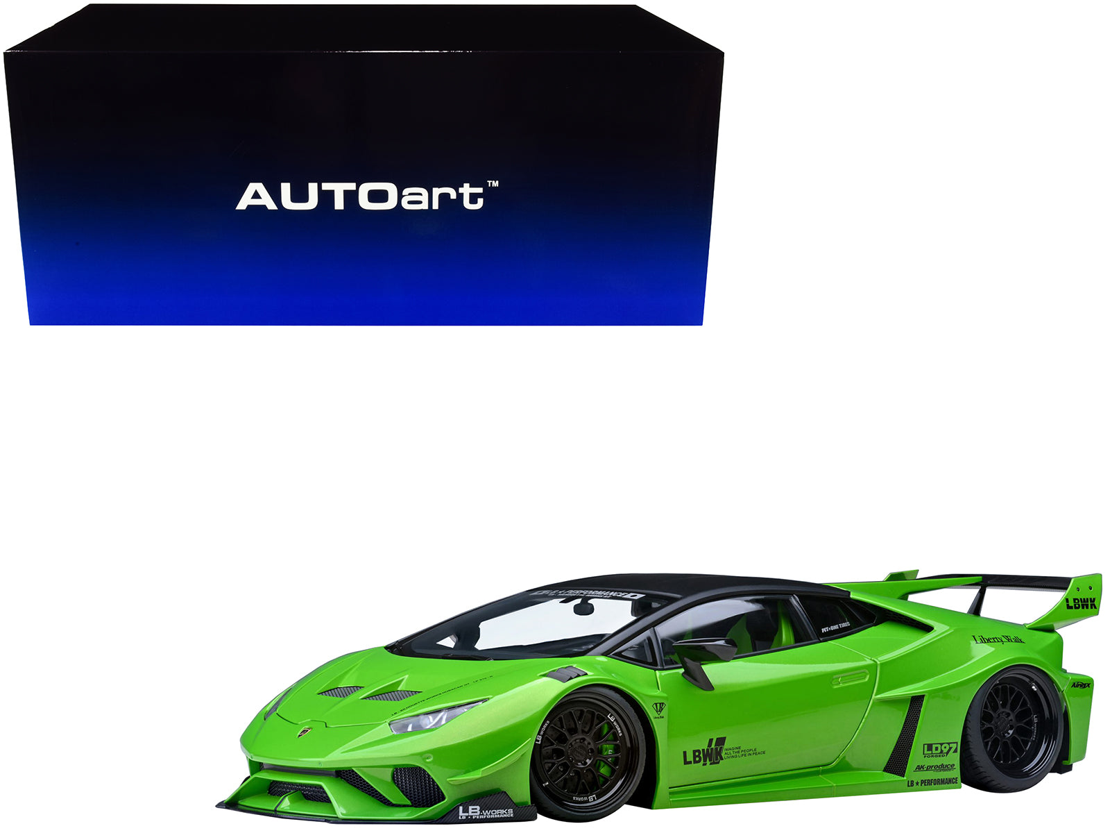 Lamborghini Huracan GT "LB-Silhouette Works" Pearl Green Metallic with Black Top 1/18 Model Car by Autoart free shipping USA