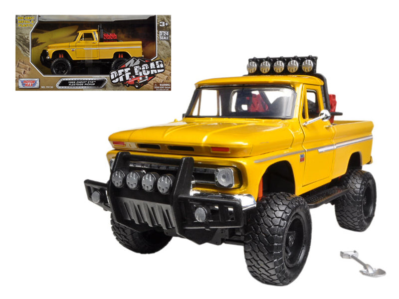 1966 Chevrolet C10 Fleetside Pickup Truck Off Road Yellow 1/24 Diecast Model by Motormax free shipping USA