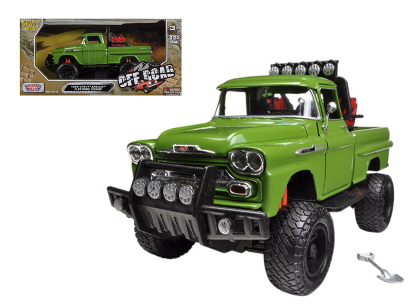 1958 Chevrolet Apache Fleetside Pickup Truck Off Road Green 1/24 Diecast Model by Motormax free shipping USA