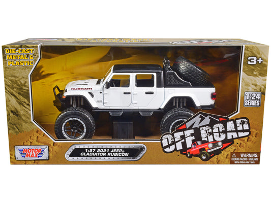 2021 Jeep Gladiator Rubicon Off-Road Pickup Truck White with Black Top "Off Road" Series 1/27 Diecast Model Car by Motormax free shipping USA