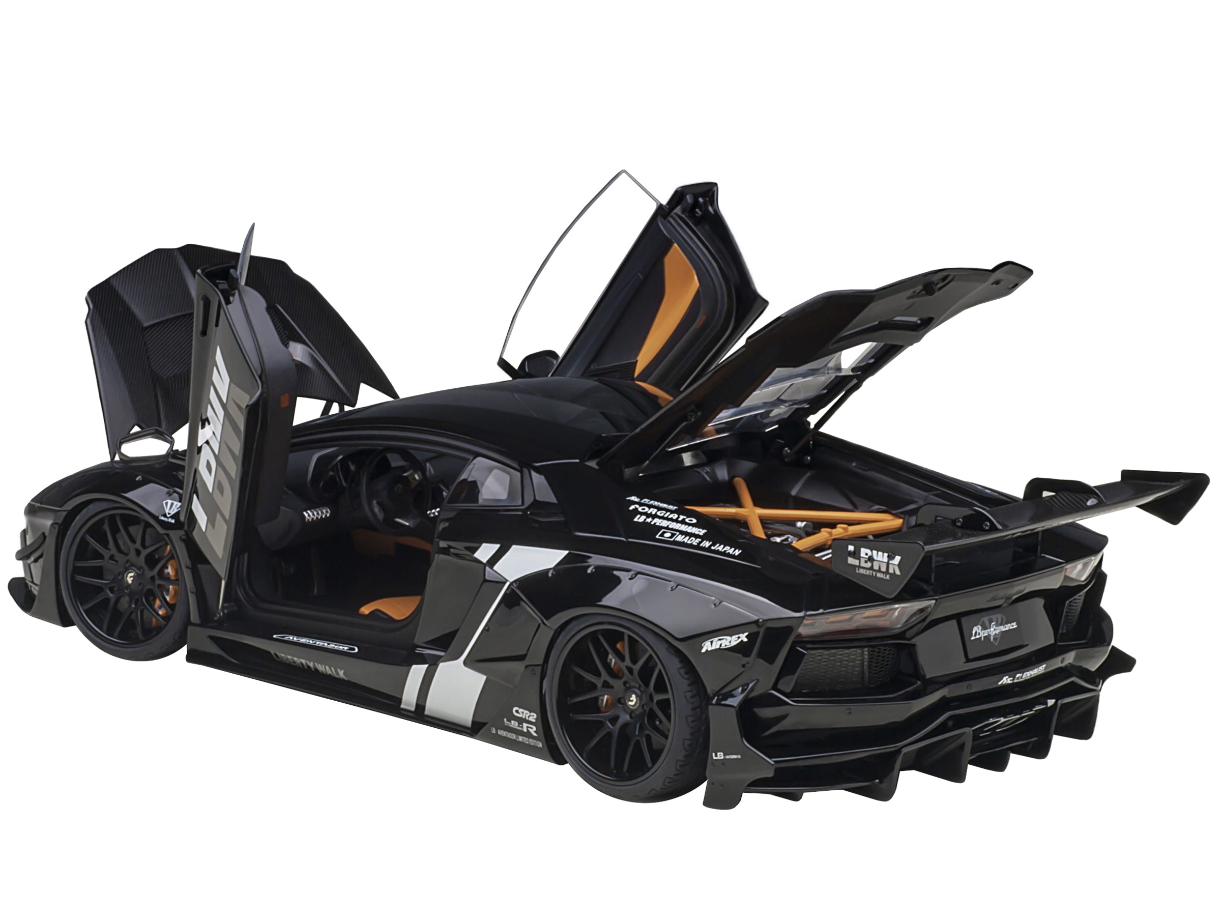 Lamborghini Aventador Liberty Walk LB-Works Livery Black with Carbon Hood Limited Edition 1/18 Model Car by Autoart - Premium Lamborghini Models from Autoart - Just $354.24! Shop now at Rapidvehicles