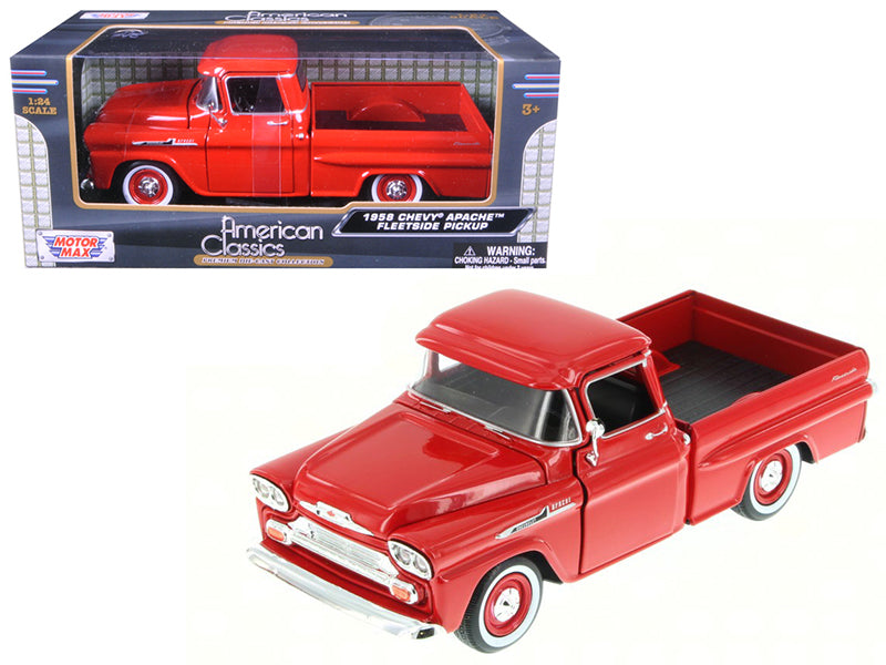 1958 Chevrolet Apache Fleetside Pickup Truck Red 1/24 Diecast Model Car by Motormax free shipping USA