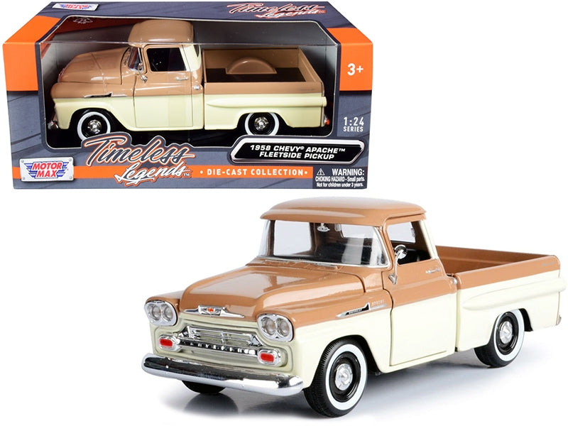 1958 Chevrolet Apache Fleetside Pickup Truck Brown and Beige 1/24 - Premium Pickup Trucks Models from Motormax - Just $59.39! Shop now at Rapidvehicles