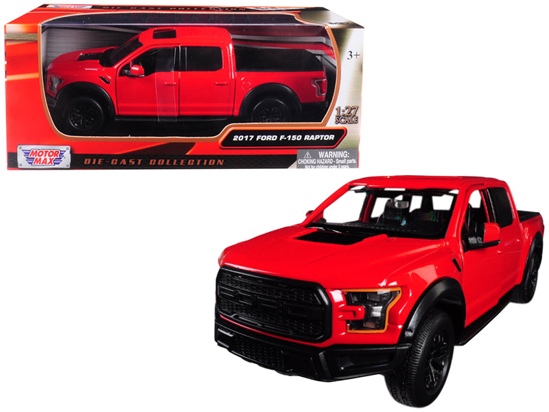 2017 Ford F-150 Raptor Pickup Truck Red with Black Wheels 1/27 Diecast Model Car by Motormax free shipping USA