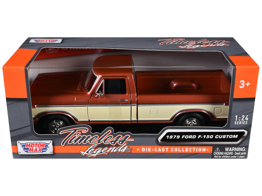 1979 Ford F-150 Custom Pickup Truck Brown Metallic and Cream "Timeless Legends" Series 1/24 Diecast Model Car by Motormax - Use code SHOPAPP15 to get 15 percent off