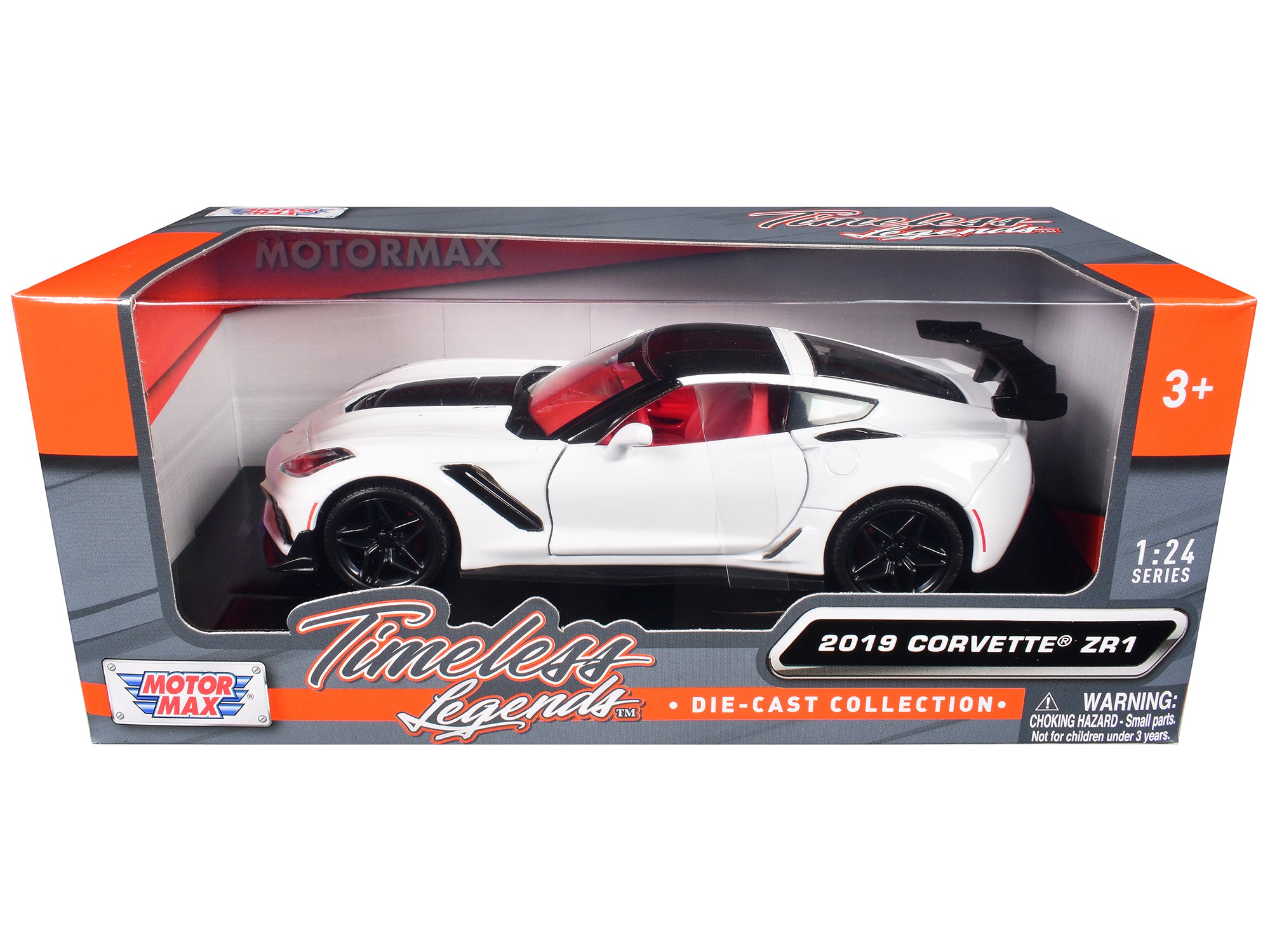 2019 Chevrolet Corvette ZR1 White and Black with Red Interior "Timeless Legends" Series 1/24 Diecast Model Car by Motormax free shipping USA