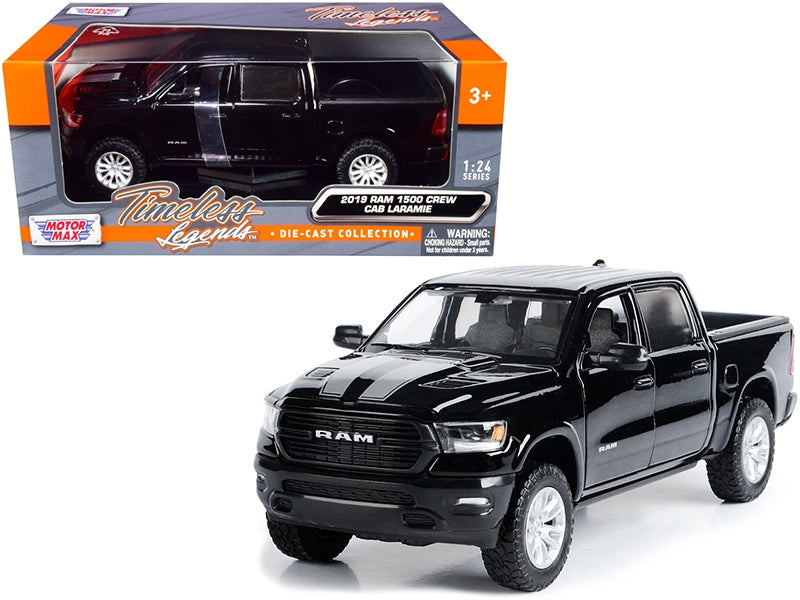 2019 RAM 1500 Laramie Crew Cab Pickup Truck Black with Silver Stripes 1/24 Diecast Model Car by Motormax - Premium RAM Models from Motormax - Just $43.99! Shop now at Rapidvehicles