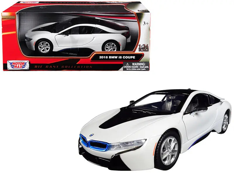 2018 BMW i8 Coupe Metallic White with Black Top 1/24 Diecast Model Car 