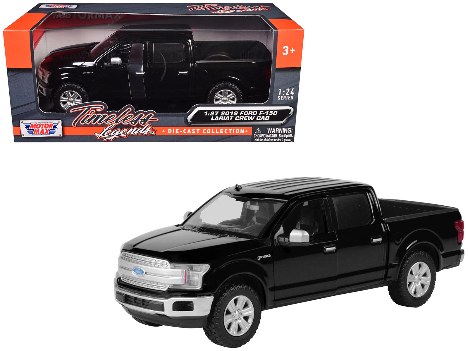 2019 Ford F-150 Lariat Crew Cab Pickup Truck Black 1/27 Diecast Model Car by Motormax free shipping USA