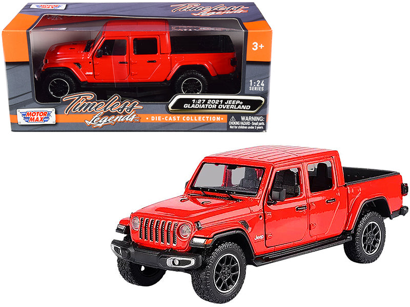 2021 Jeep Gladiator Overland (Closed Top) Pickup Truck Red 1/24-1/27 Diecast Model Car by Motormax free shipping USA
