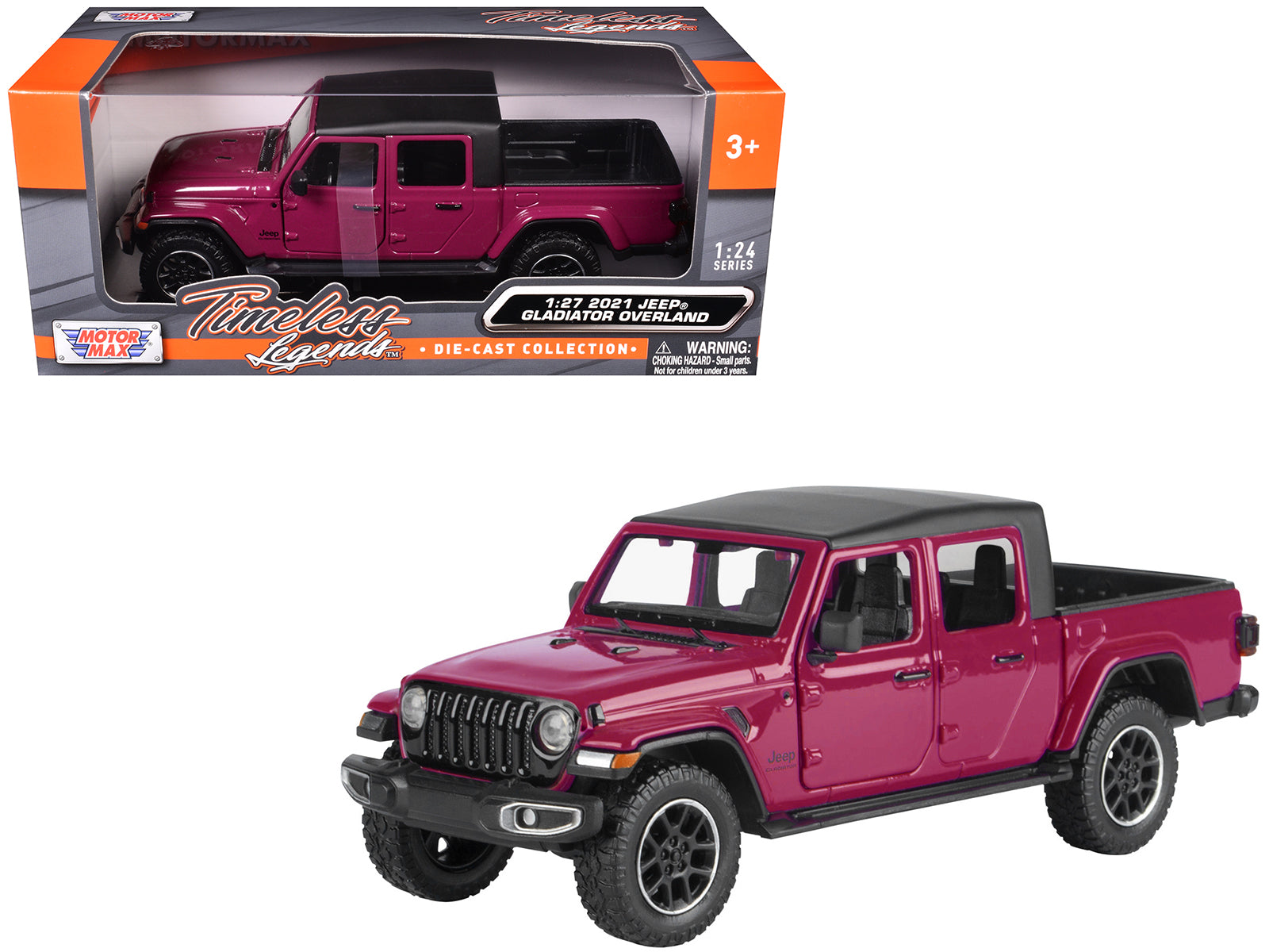 2021 Jeep Gladiator Overland Pickup Truck Purple with Matt Black Top 1/24 Diecast Model Car by Motormax free shipping USA