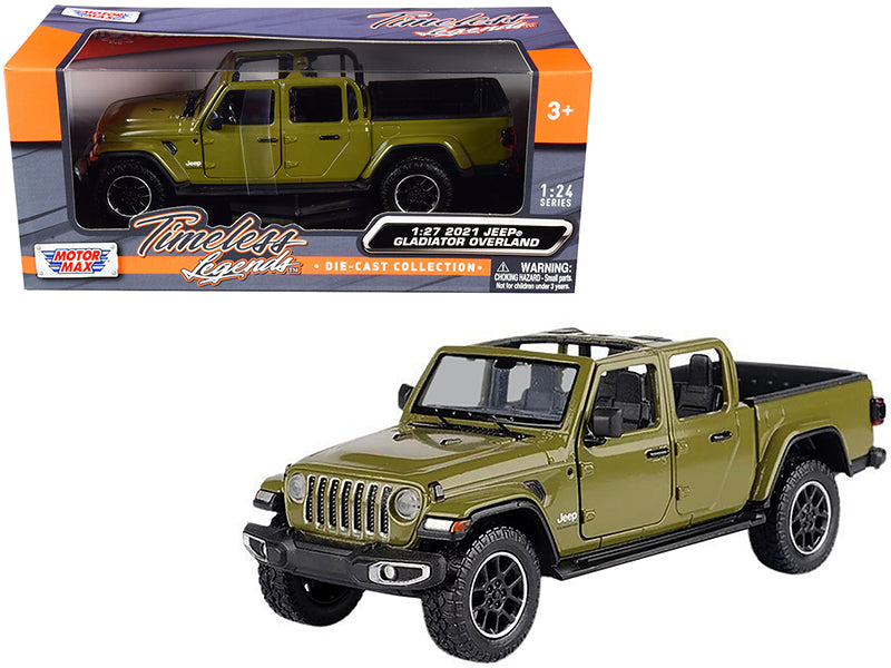 2021 Jeep Gladiator Overland (Open Top) Pickup Truck Matt Green 1/24-1/27 Diecast Model Car by Motormax free shipping USA