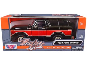 1978 Ford Bronco Ranger XLT with Spare Tire Black and Red "Timeless Legends" Series 1/24 Diecast Model Car by Motormax - Premium Ford Models from Motormax - Just $43.99! Shop now at Rapidvehicles