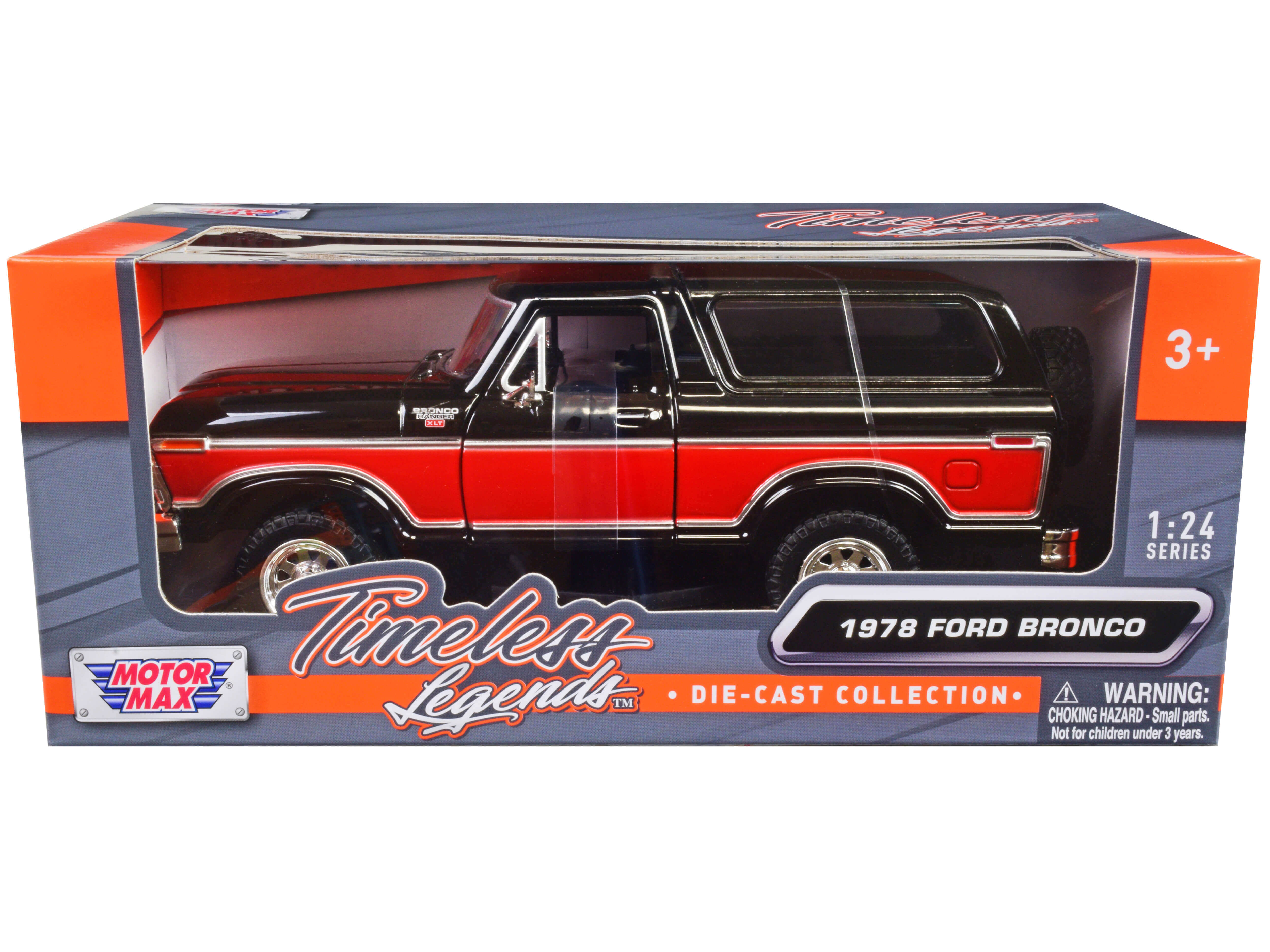 1978 Ford Bronco Ranger XLT with Spare Tire Black and Red "Timeless Legends" Series 1/24 Diecast Model Car by Motormax free shipping USA
