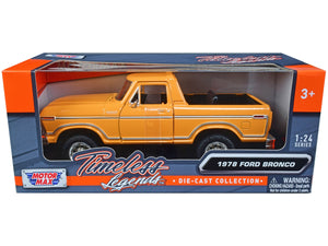 1978 Ford Bronco Custom (Open Top) Yellow with "Timeless Legends" Series 1/24 Diecast Model Car by Motormax - Premium Ford Models from Motormax - Just $43.99! Shop now at Rapidvehicles