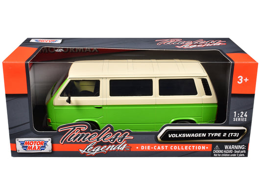 Volkswagen Type 2 (T3) Van Green and Beige "Timeless Legends" Series 1/24 Diecast Model Car by Motormax free shipping USA