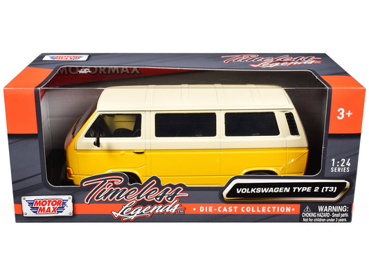 Volkswagen Type 2 (T3) Van Yellow and Beige "Timeless Legends" Series 1/24 Diecast Model Car by Motormax - Use code SHOPAPP15 to get 15 percent off